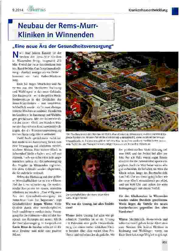 Vorschauseite 1: Neubau der Rems-Murr-Kliniken in Winnenden