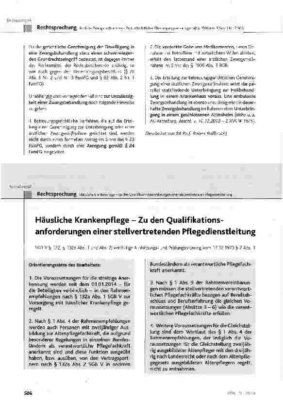 Vorschauseite 1: Häusliche Krankenpflege - Zu den Qualifikations-anforderungen einer stellvertretenden Pflegedienstleitung SGB V § 132, § 132a Abs. 1 und Abs. 2; vorläufige Ausbildungsund Prüfungs…