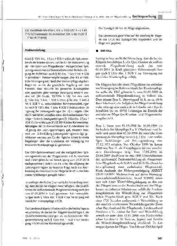 Vorschauseite 2: Häusliche Krankenpflege - Zu den Qualifikations-anforderungen einer stellvertretenden Pflegedienstleitung SGB V § 132, § 132a Abs. 1 und Abs. 2; vorläufige Ausbildungsund Prüfungs…