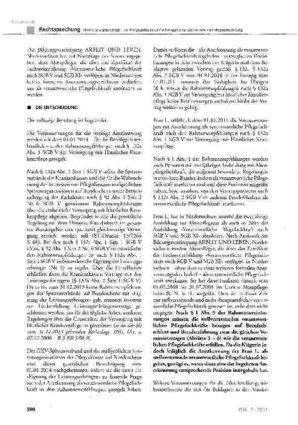 Vorschauseite 5: Häusliche Krankenpflege - Zu den Qualifikations-anforderungen einer stellvertretenden Pflegedienstleitung SGB V § 132, § 132a Abs. 1 und Abs. 2; vorläufige Ausbildungsund Prüfungs…