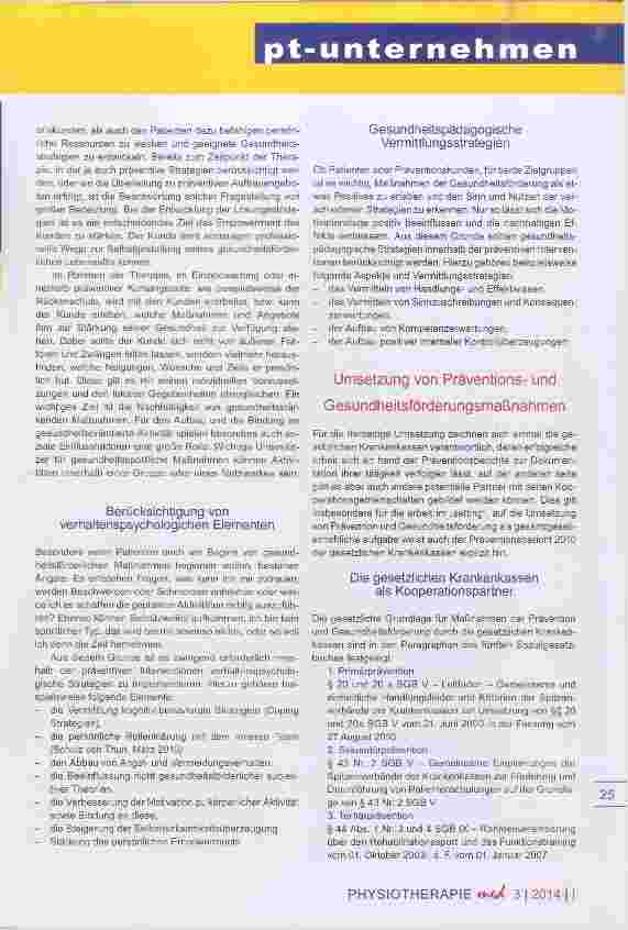 Vorschauseite 2: Gesundheit und Prävention Wege für die PT Möglichkeiten für die Physiotherapie-Praxis
