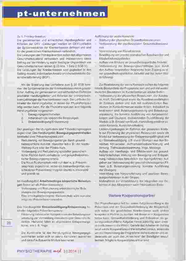 Vorschauseite 3: Gesundheit und Prävention Wege für die PT Möglichkeiten für die Physiotherapie-Praxis