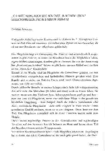 Vorschauseite 1: ICH HATTE WOHL AUCH SO EINEN ENGEL IN MEINEM LEBEN. SEELSORGEBEGEGNUNG IN EINEM PFLEGEHEIM
