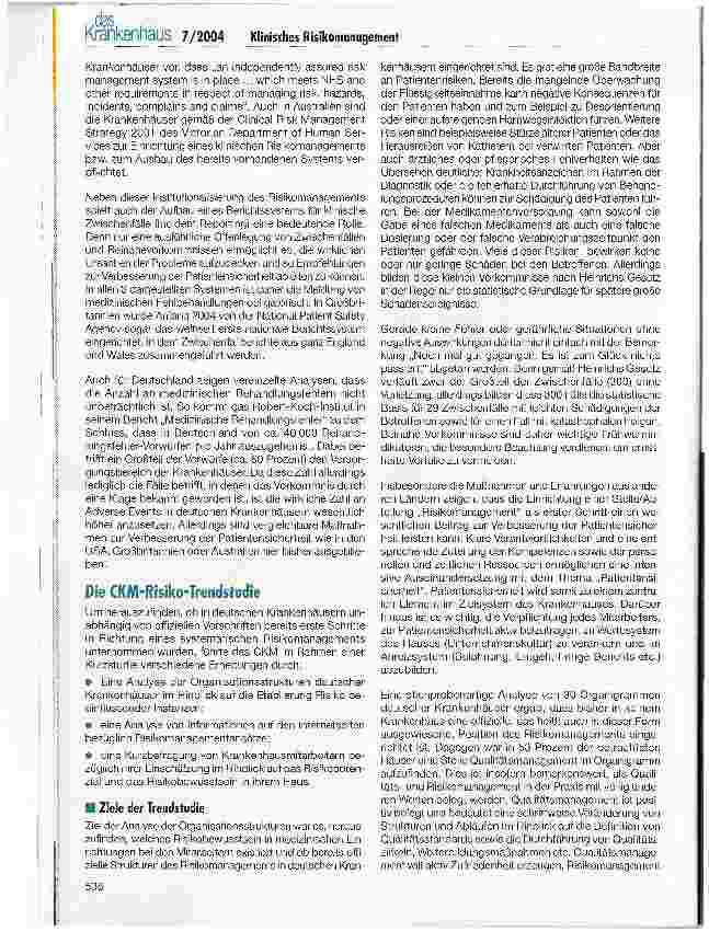 Vorschauseite 2: Klinisches Risikomanagement - kein Bedarf für deutsche Krankenhäuser?