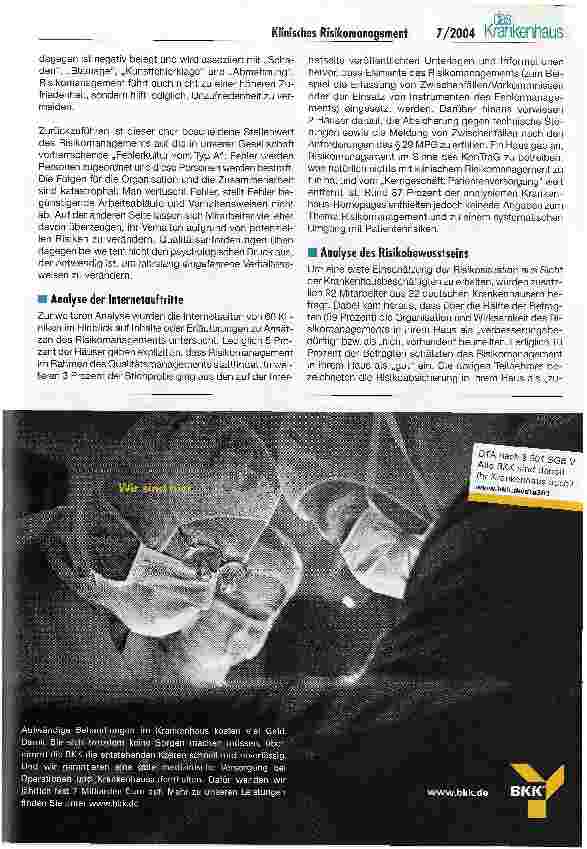 Vorschauseite 3: Klinisches Risikomanagement - kein Bedarf für deutsche Krankenhäuser?