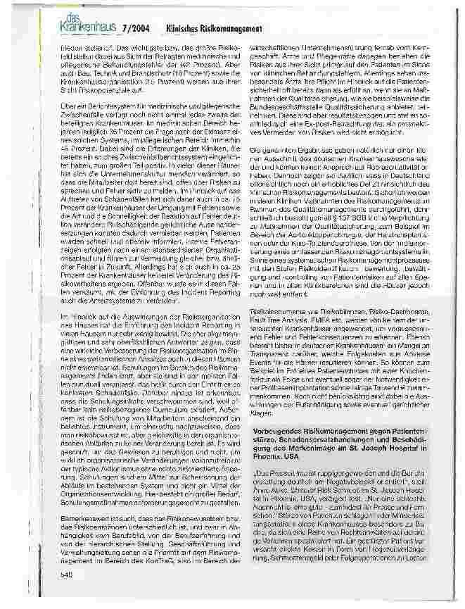Vorschauseite 4: Klinisches Risikomanagement - kein Bedarf für deutsche Krankenhäuser?