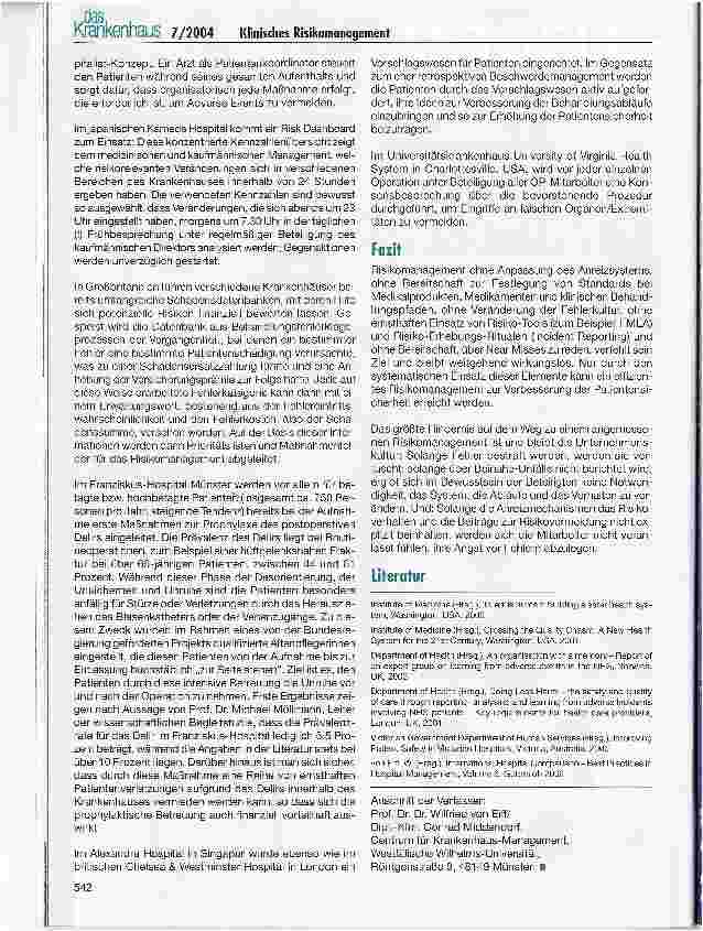 Vorschauseite 6: Klinisches Risikomanagement - kein Bedarf für deutsche Krankenhäuser?