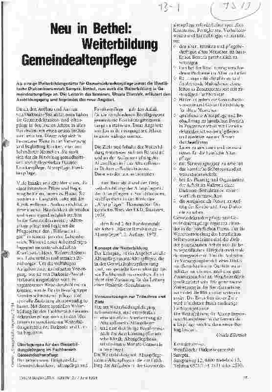 Vorschauseite 1: Neu in Bethel: Weiterbildung Gemeindealtenpflege
