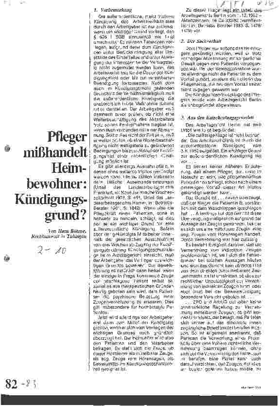 Vorschauseite 1: Pfleger mißhandelt Heimbewohner: Kündigungsgrund?