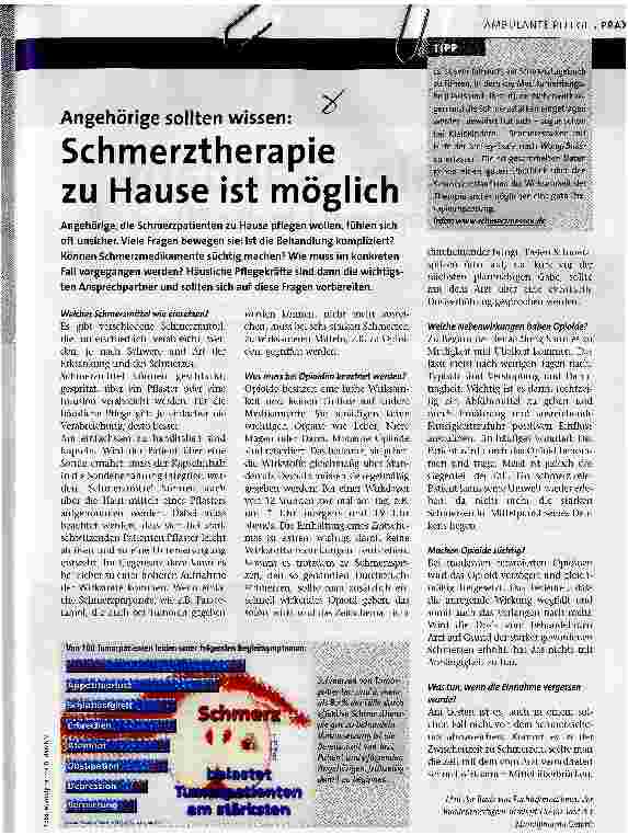 Vorschauseite 1: Angehörige sollten wissen:Schmerztherapie zu Hause ist möglich