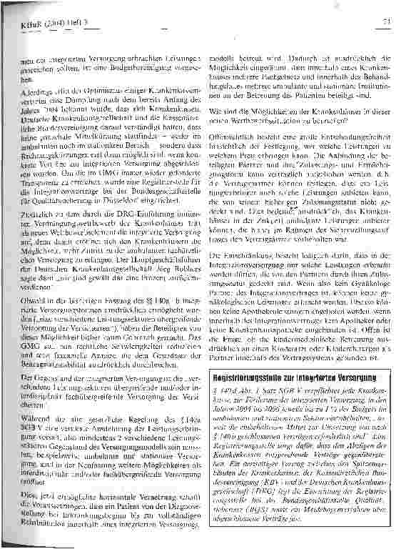 Vorschauseite 2: Integrierte Versorgung - Chancen und Risiken aus der Sicht der klinischen Praxis