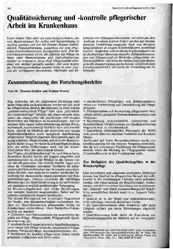 Vorschauseite 1: Qualitätssicherung und Kontrolle pflegerischer Arbeit im Krankenhaus Zusammenfassung eines Forschungsberichtes