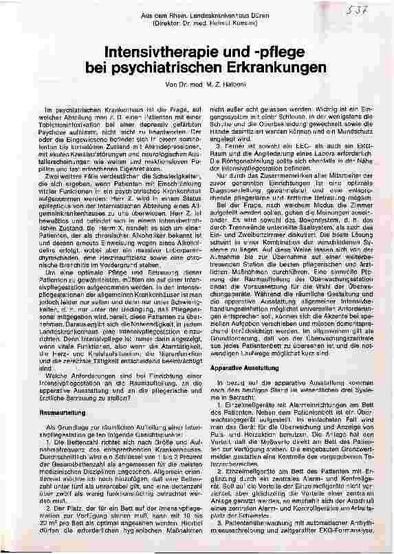 Vorschauseite 1: Intensivtherapie und -pflege bei psychiatrischen Erkrankungen