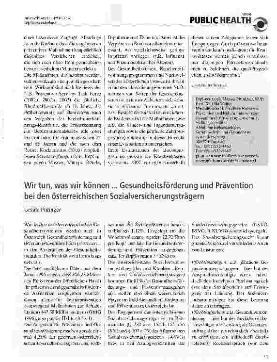 Vorschauseite 1: Wir tun, was wir können. .. Gesundheitsförderung und Prävention bei den österreichischen Sozialversicherungsträgern