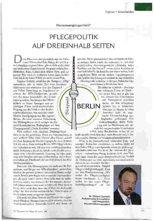 Vorschauseite 1: PFLEGEPOLITIK AUF DREIEINHALB SEITEN