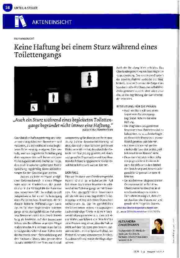 Vorschauseite 1: Keine Haftung bei einem Sturz während eines Toilettengangs