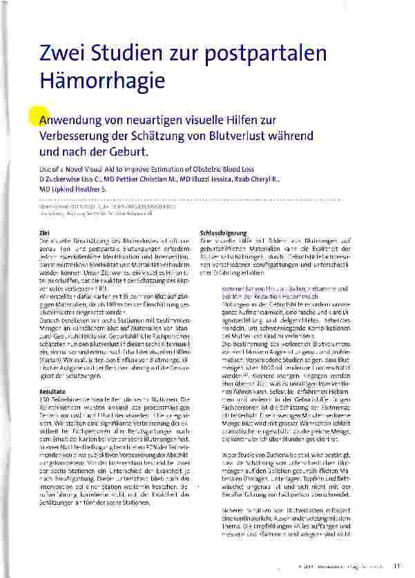 Vorschauseite 1: Zwei Studien zur postpartalen Hämorrhagie