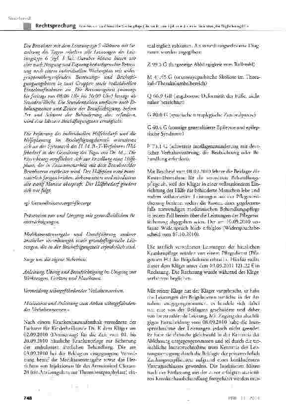 Vorschauseite 3: Zum Anspruch auf häusliche Krankenpflege (hier: subkutane Injektionen) in einer Einrichtung der Eingliederungshilfe SGB V § 37 Abs. 2 Satz 1; SGB XI § 43a SGB XII § 55 Abs. 1