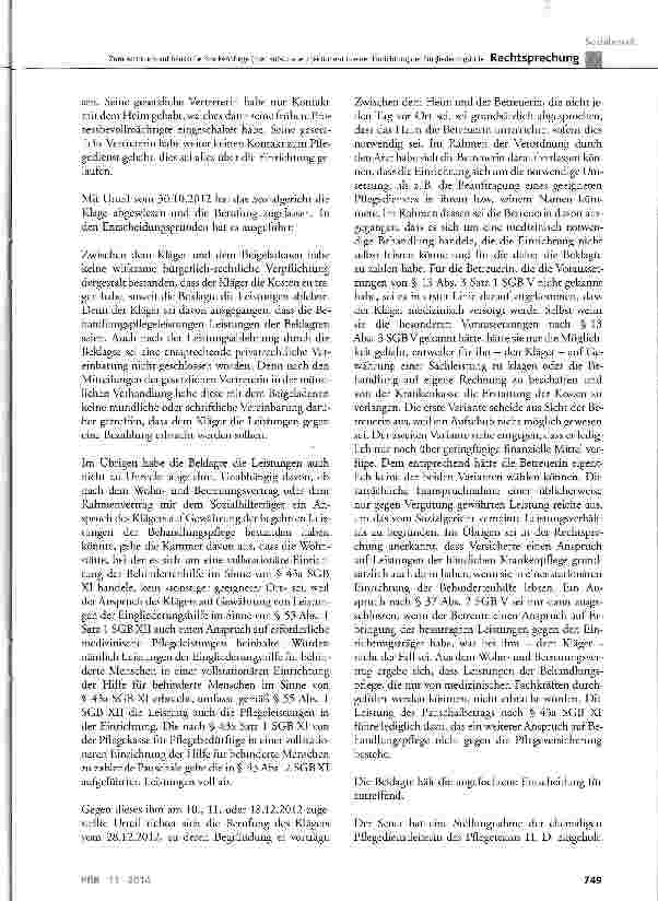 Vorschauseite 4: Zum Anspruch auf häusliche Krankenpflege (hier: subkutane Injektionen) in einer Einrichtung der Eingliederungshilfe SGB V § 37 Abs. 2 Satz 1; SGB XI § 43a SGB XII § 55 Abs. 1
