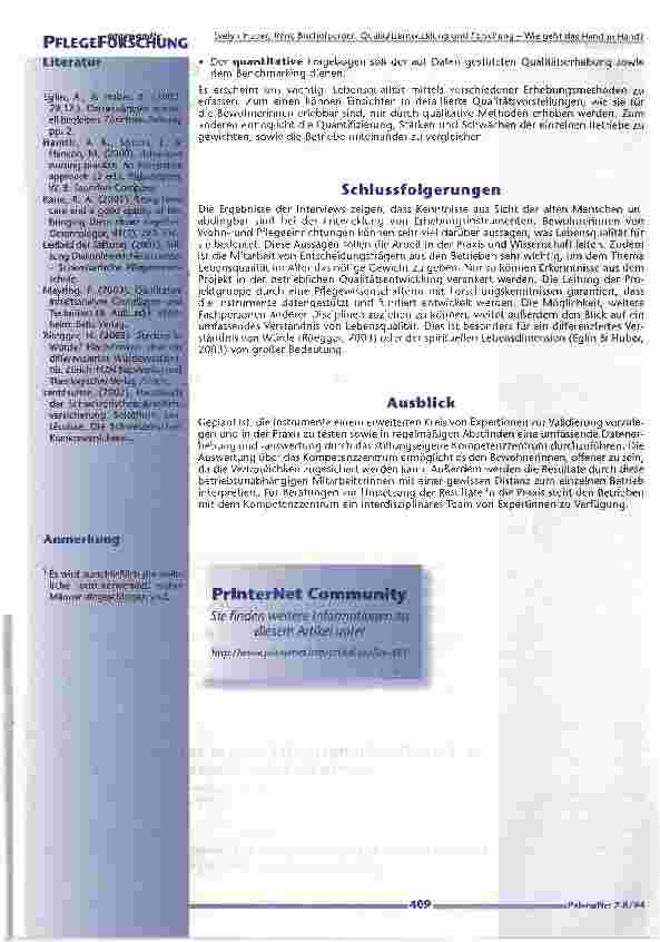 Vorschauseite 3: Qualitätsentwicklung und Forschung - Wie geht das Hand in Hand? Ein praxisorientiertes Projekt zur Entwicklung vonMessinstrumenten mit dem Ziel, Lebensqualität inWohnund Pflegeein…