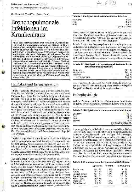 Vorschauseite 1: Bronchopulmonale Infektionen im Krankenhaus