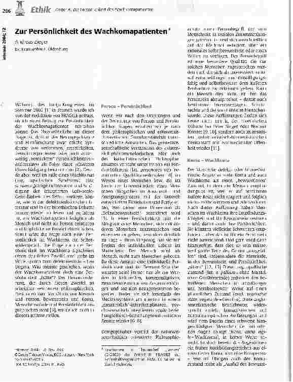 Vorschauseite 1: Zur Persönlichkeit des Wachkomapatienten