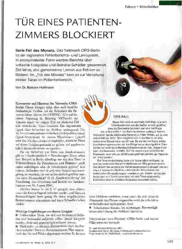 Vorschauseite 1: TÜR EINES PATIENTENZIMMERS BLOCKIERT