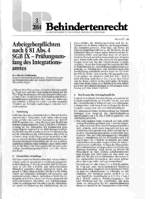 Vorschauseite 1: Arbeitgeberpflichten nach § 81 Abs. 4 SGBIX - Prüfungsum-fang des Integrationsamtes