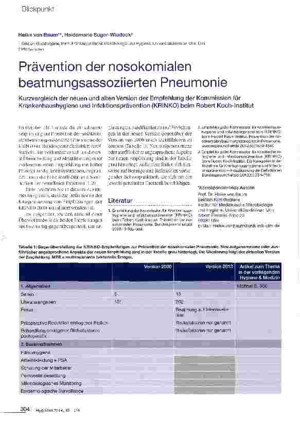 Vorschauseite 1: Prävention der nosokomialen beatmungsassoziierten Pneumonie