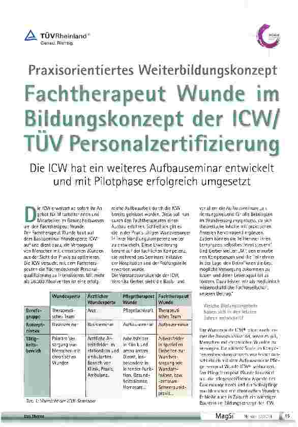 Vorschauseite 1: Fachtherapeut Wunde im Bildungskonzept der ICW/TÜV Personalzertifizierung