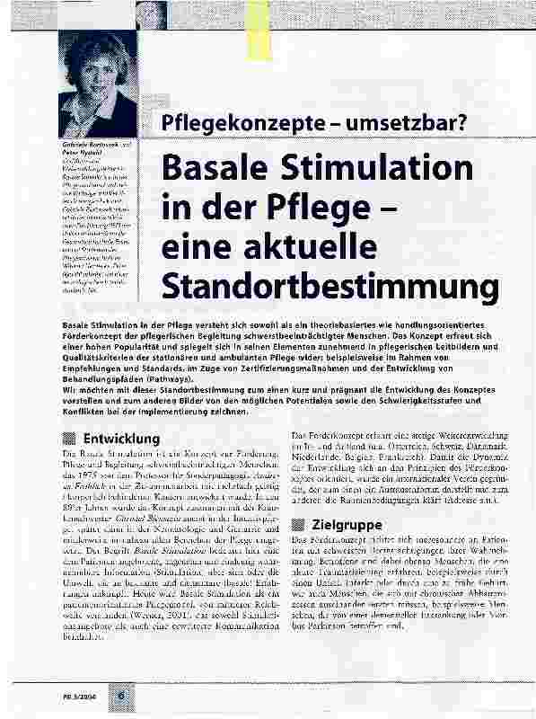 Vorschauseite 1: Basale Stimulation in der Pflege - eine aktuelle StandortbestimmungPflegekonzepte - umsetzbar?