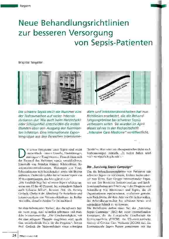 Vorschauseite 1: Neue Behandlungsrichtlinien zur besseren Versorgung von Sepsis-Patienten
