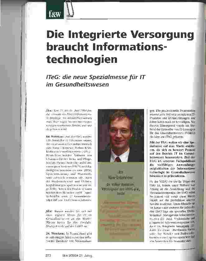 Vorschauseite 1: Die Integrierte Versorgung braucht InformationstechnologienITeG: die neue Spezialmesse für IT im Gesundheitswesen