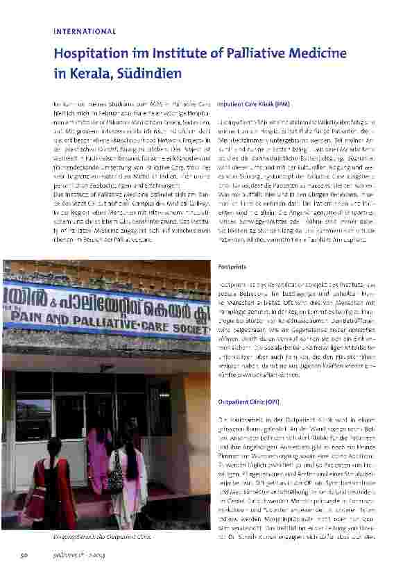 Vorschauseite 1: Hospitation im Institute of Palliative Medicine in Kerala, Südindien