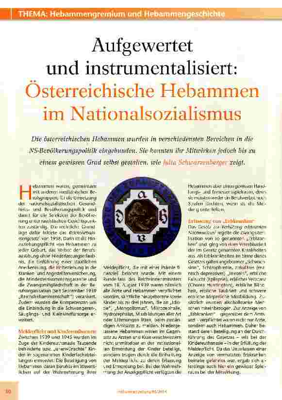 Vorschauseite 1: Aufgewertet und instrumentalisiert: Österreichische Hebammen im Nationalsozialismus
