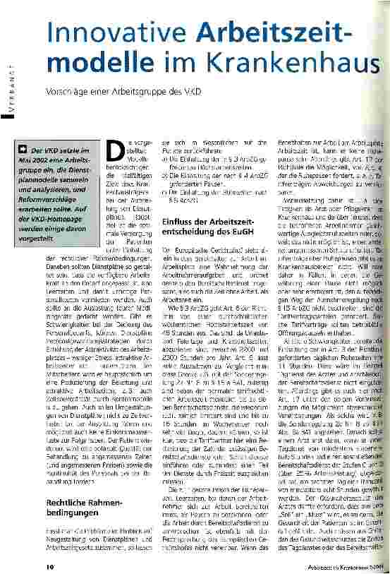 Vorschauseite 1: Innovative Arbeitszeitmodelle im KrankenhausVorschläge einer Arbeitsgruppe des VKD