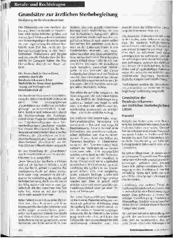 Vorschauseite 1: Grundsätze zur ärztlichen SterbebegleitungNeufassung der Bundesärztekammer