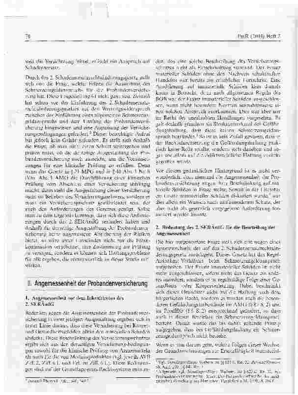 Vorschauseite 2: Die Probandenversicherung bei klinischer Prüfung vonMedizinprodukten und Arzneimitteln im Lichte des2. Schadensersatzrechtsänderungsgesetzes*