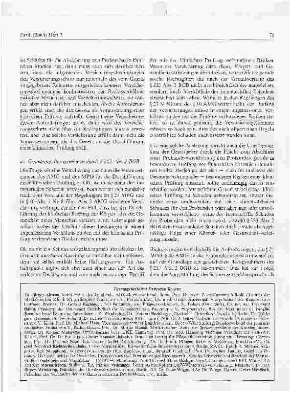 Vorschauseite 3: Die Probandenversicherung bei klinischer Prüfung vonMedizinprodukten und Arzneimitteln im Lichte des2. Schadensersatzrechtsänderungsgesetzes*