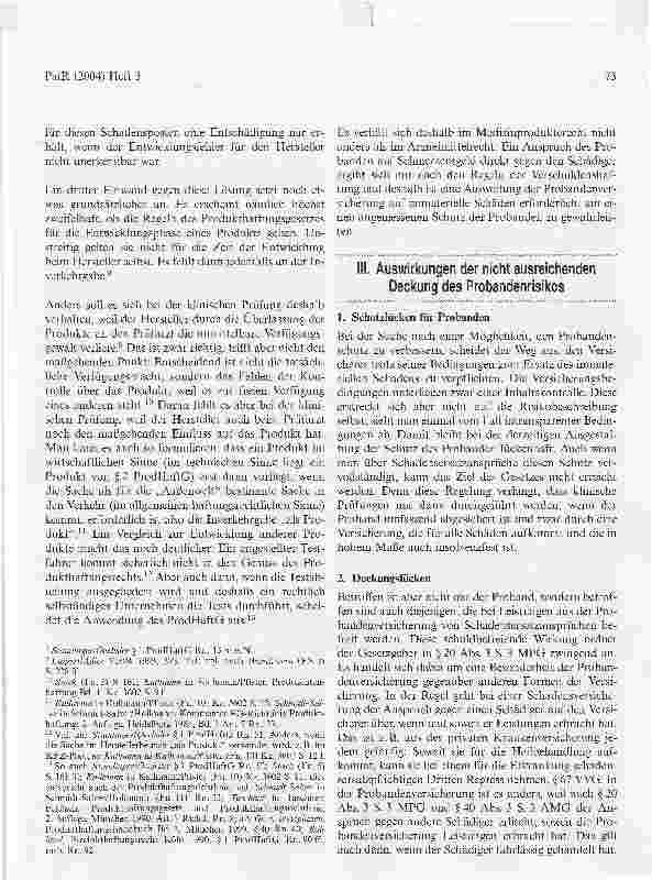 Vorschauseite 5: Die Probandenversicherung bei klinischer Prüfung vonMedizinprodukten und Arzneimitteln im Lichte des2. Schadensersatzrechtsänderungsgesetzes*