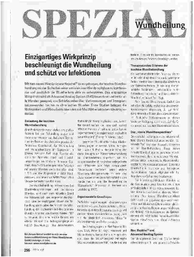 Vorschauseite 1: Einzigartiges Wirkprinzip beschleunigt die Wundheilung und schützt vor Infektionen