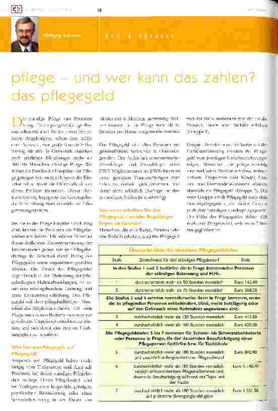 Vorschauseite 1: pflege - und wer kann das zahlen? das pflegegeld