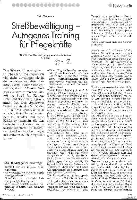 Vorschauseite 1: Streßbewältigung - Autogenes Training für Pflegekräfte Ein Hilfsmittel der Entspannung oder mehr? 1. Folge