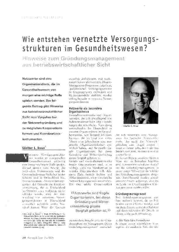 Vorschauseite 1: Wie entstehen vernetzte Versorgungsstrukturen im Gesundheitswesen?Hinweise zum Gründungsmanagement aus betriebswirtschaftlicher Sicht