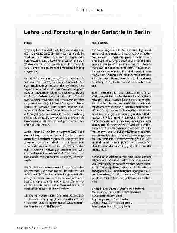 Vorschauseite 1: Lehre und Forschung in der Geriatrie in Berlin