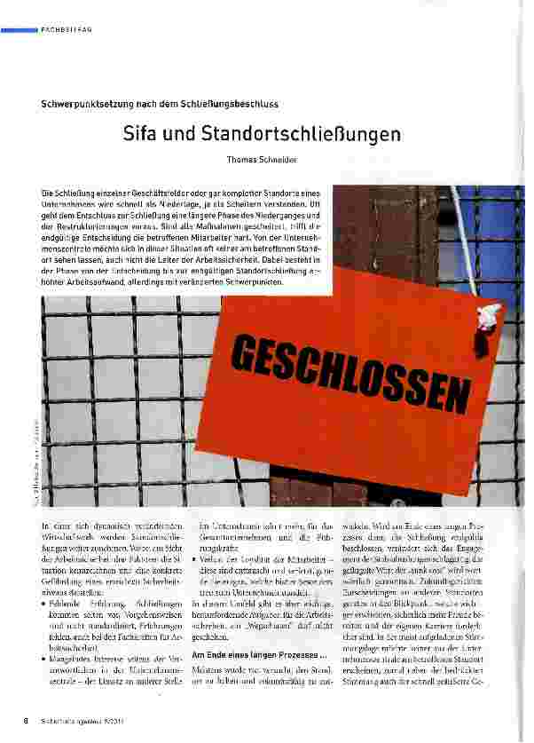 Vorschauseite 1: Sifa und Standortschließungen