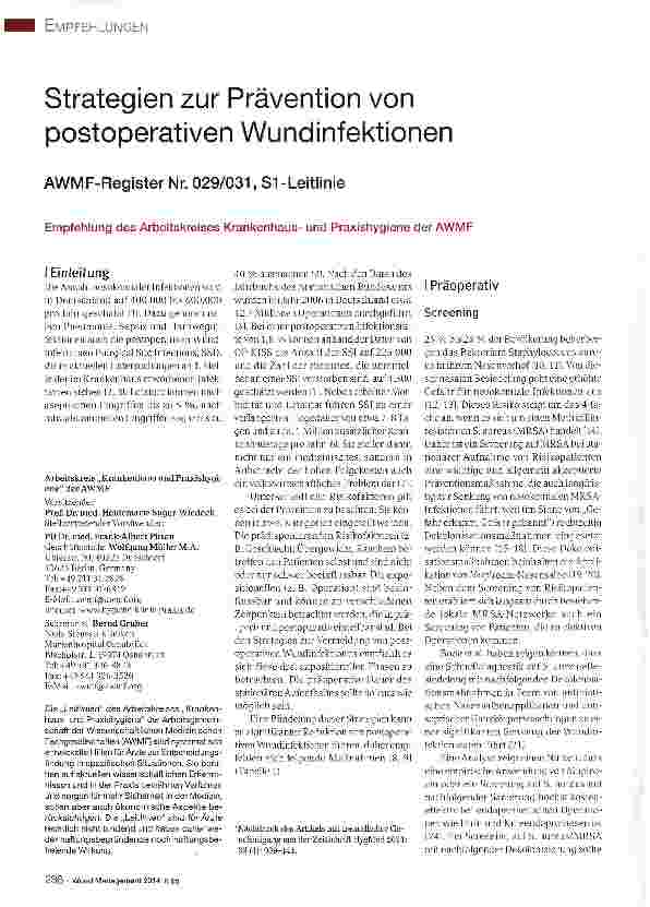 Vorschauseite 1: Strategien zur Prävention von postoperativen Wundinfektionen