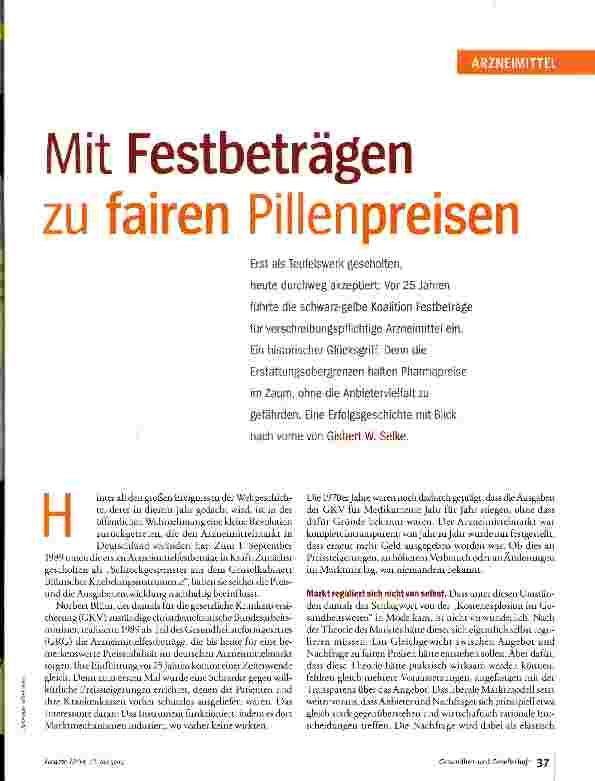 Vorschauseite 2: Mit Festbeträgen zu fairen Pillenpreisen