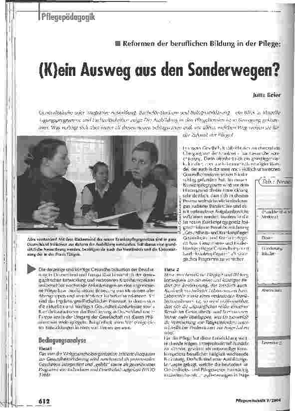 Vorschauseite 1: (K)ein Ausweg aus den Sonderwegen? Reformen der beruflichen Bildung in der Pflege