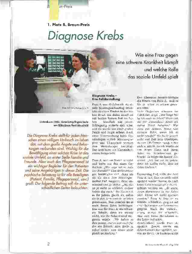 Vorschauseite 1: Diagnose Krebs1. Platz B. Braun-Preis
